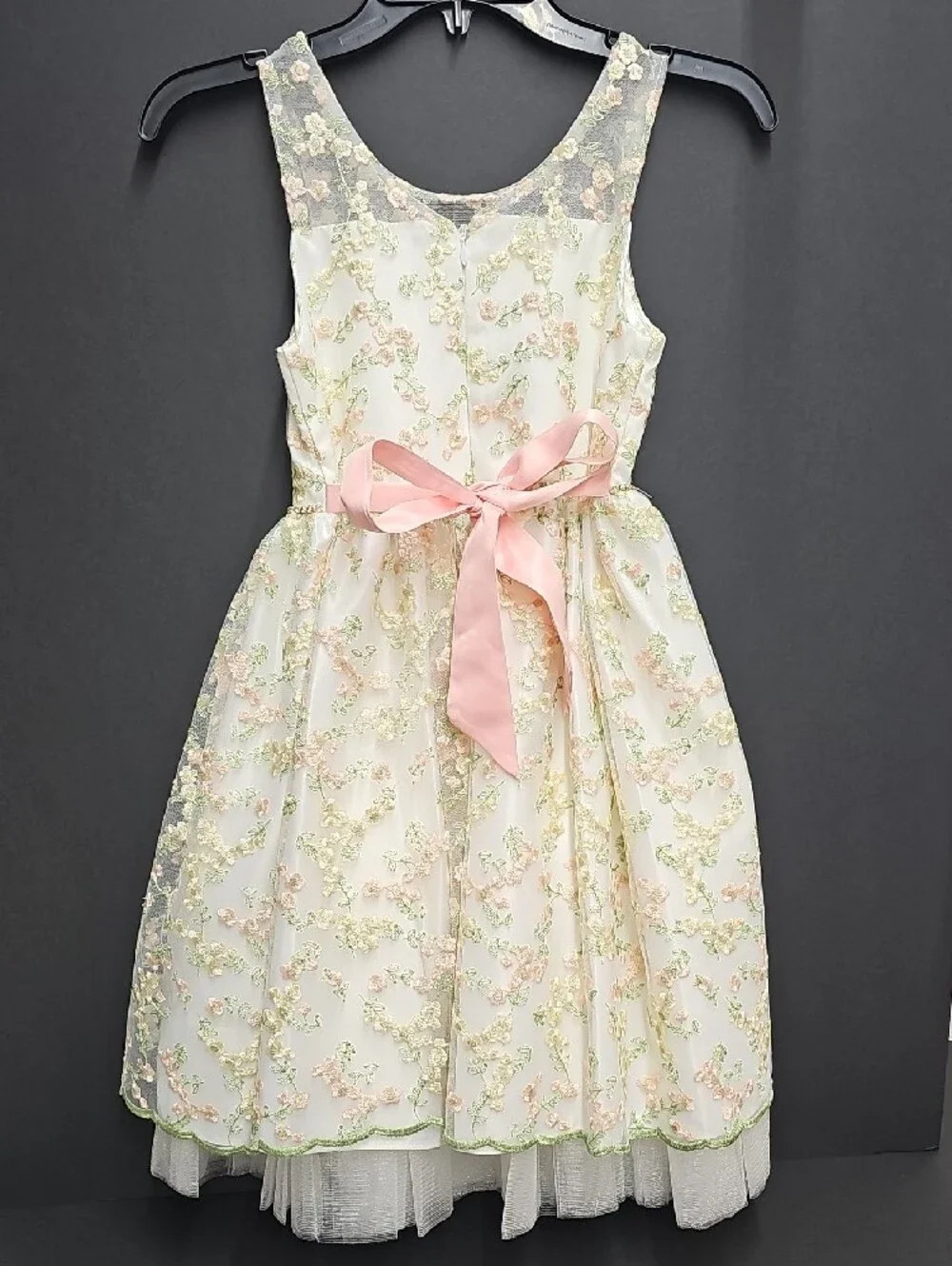 American Princess Cream Dress with Pink Floral Embroidery Size 8Y